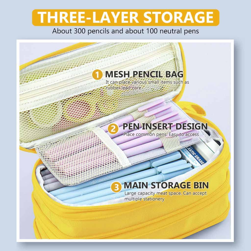 Climberty® Large Capacity Pencil Case, Foldable Design Canvas Pencil Pouch with Zipper Compartments & Handle, 3 Layers of Storage 3 Zippers, Aesthetic Pencil Case for Girls Adults Studen (Yellow) Climberty® Large Capacity Pencil Case, Foldable Design Canvas Pencil Pouch with Zipper Compartments & Handle, 3 Layers of Storage 3 Zippers, Aesthetic Pencil Case for Girls Adults Studen (Yellow)